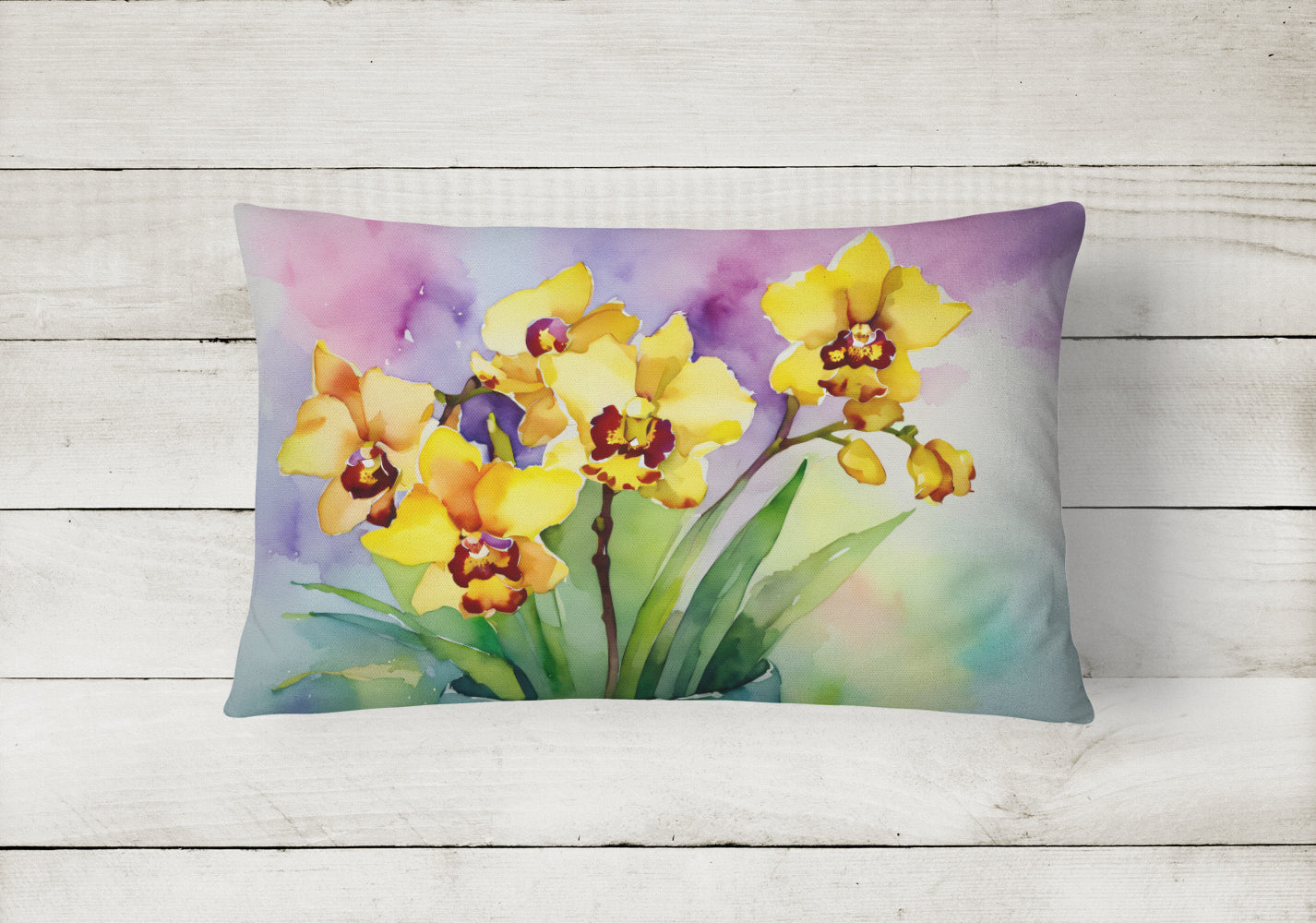Orchids in Watercolor Fabric Decorative Pillow