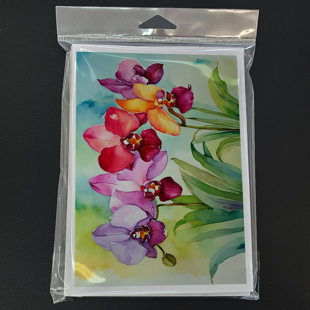 Orchids in Watercolor Greeting Cards and Envelopes Pack of 8
