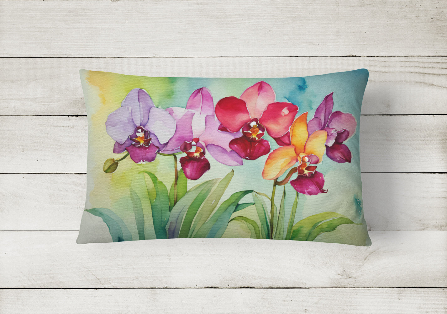 Orchids in Watercolor Fabric Decorative Pillow