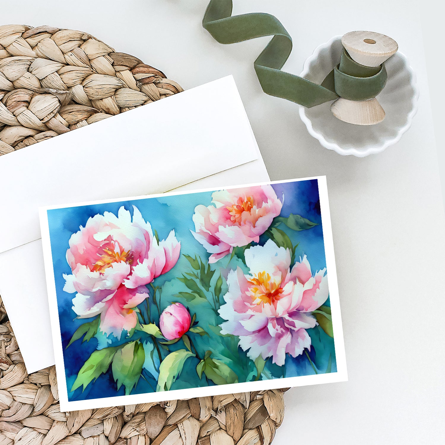 Buy this Peonies in Watercolor Greeting Cards and Envelopes Pack of 8