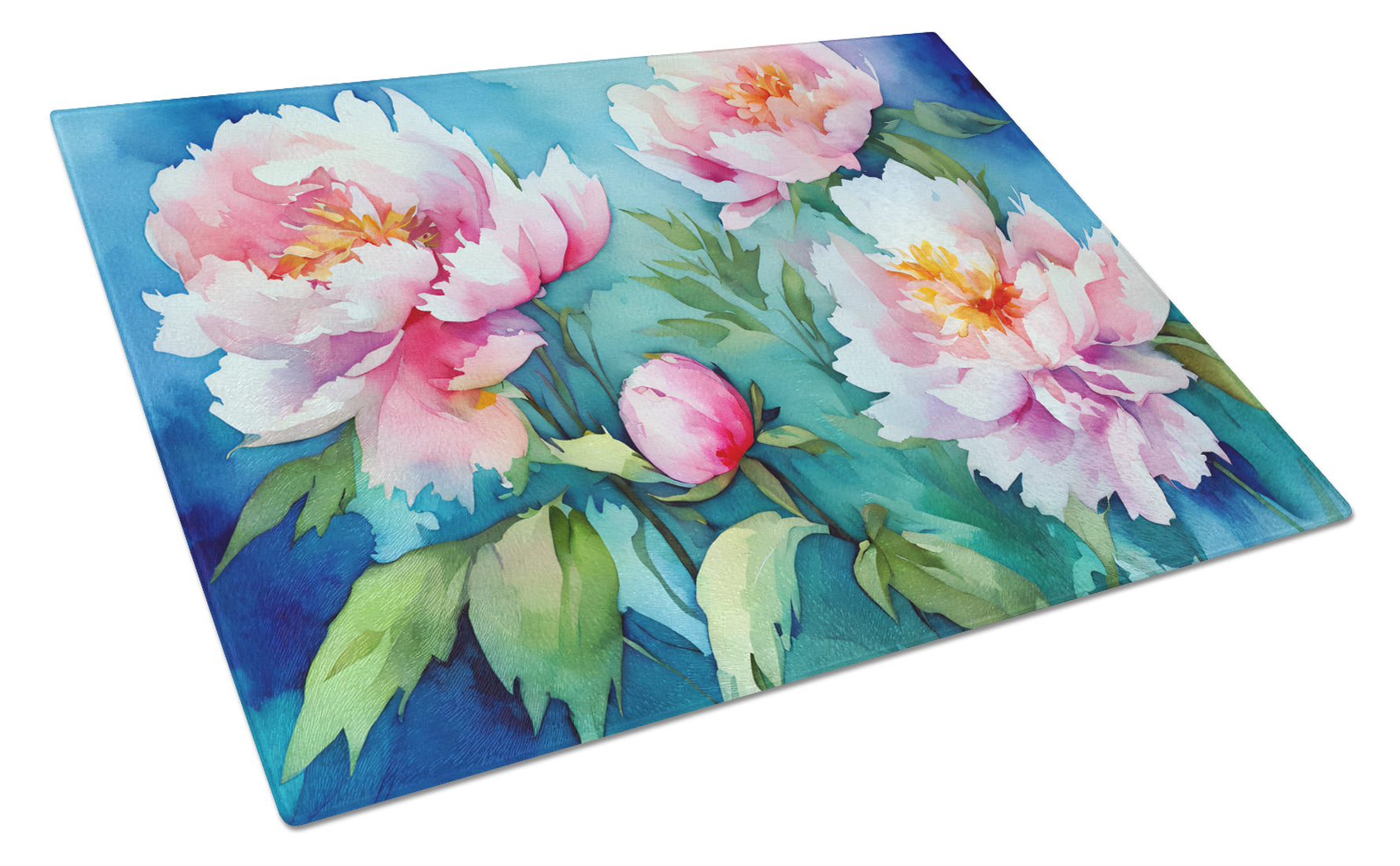 Buy this Peonies in Watercolor Glass Cutting Board Large