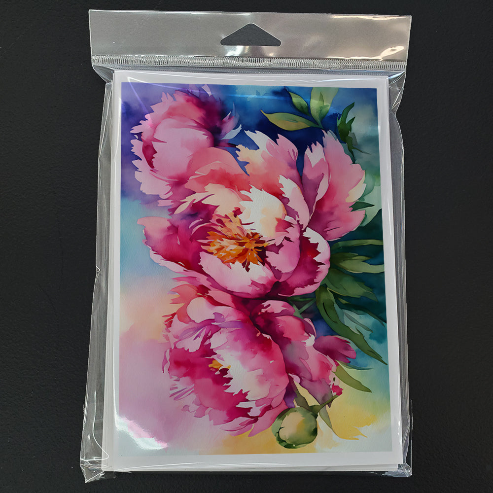 Peonies in Watercolor Greeting Cards and Envelopes Pack of 8
