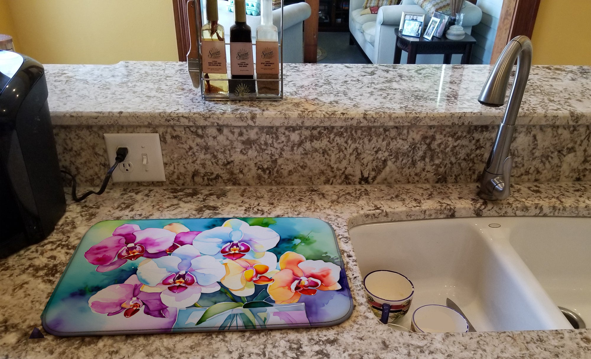 Orchids in Watercolor Dish Drying Mat