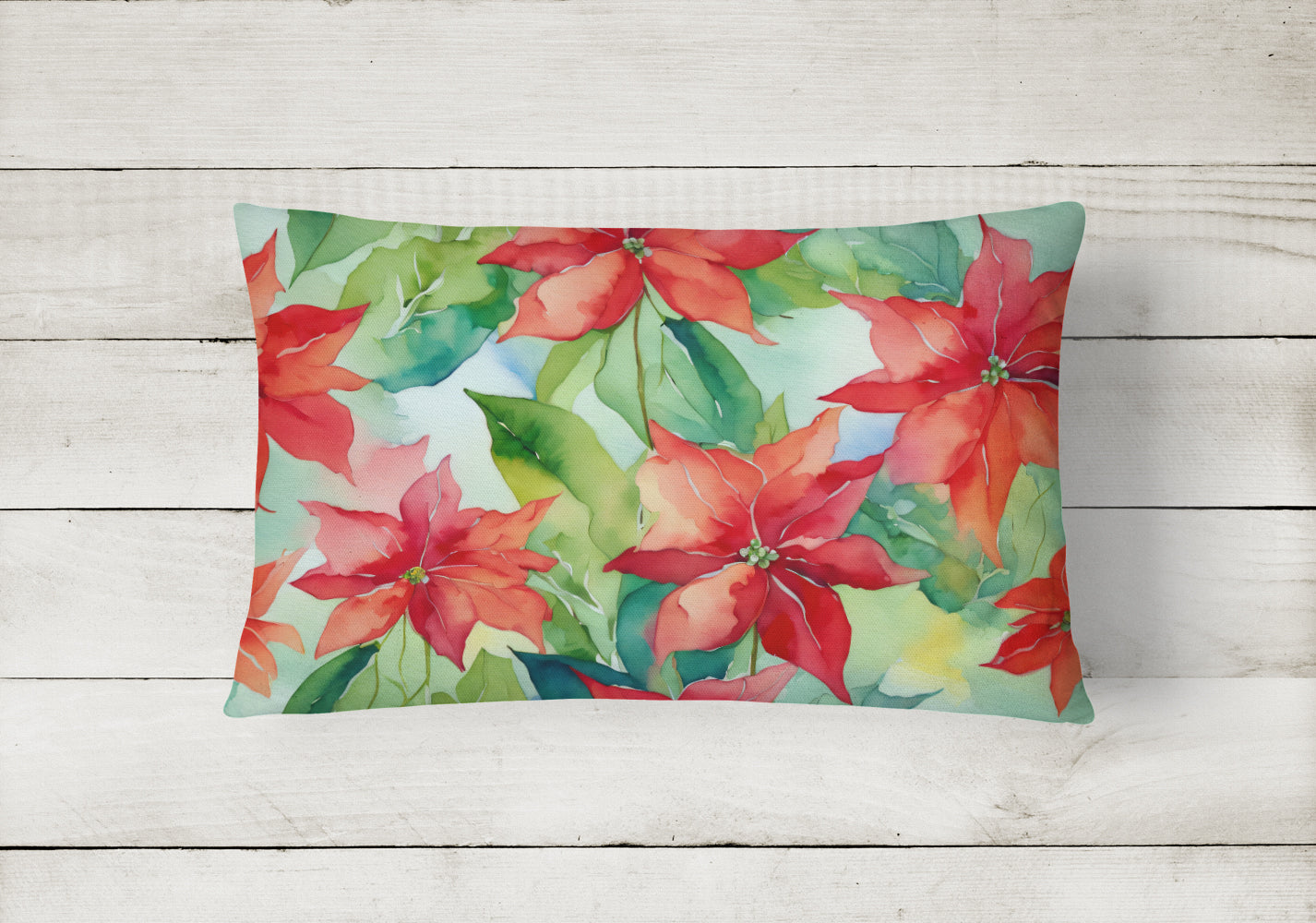 Poinsettias in Watercolor Fabric Decorative Pillow