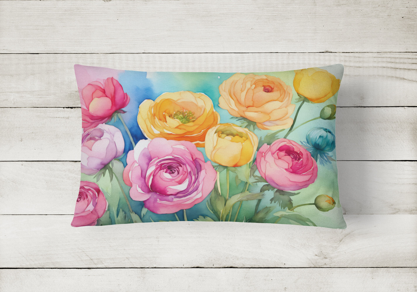 Ranunculus in Watercolor Fabric Decorative Pillow