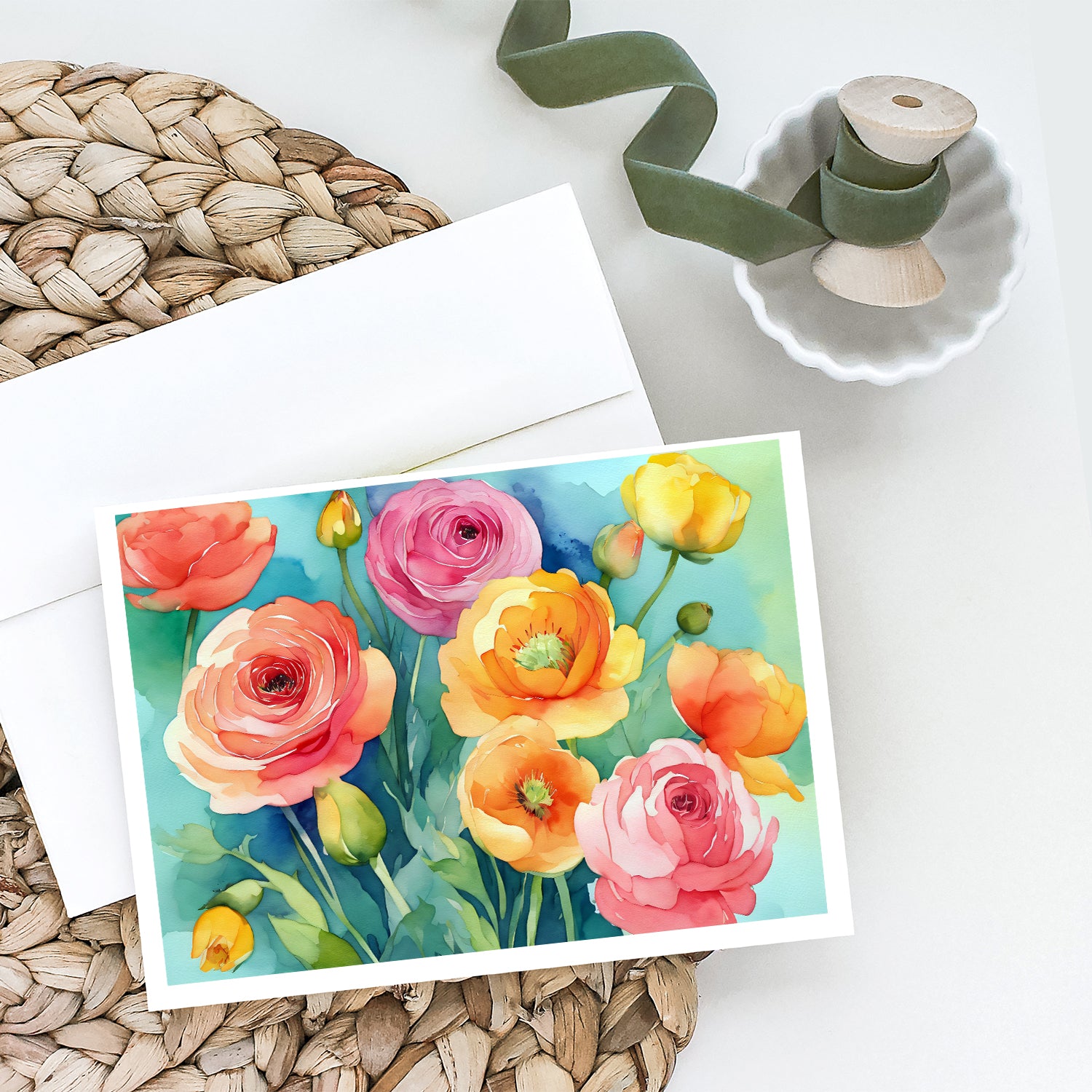 Buy this Ranunculus in Watercolor Greeting Cards and Envelopes Pack of 8