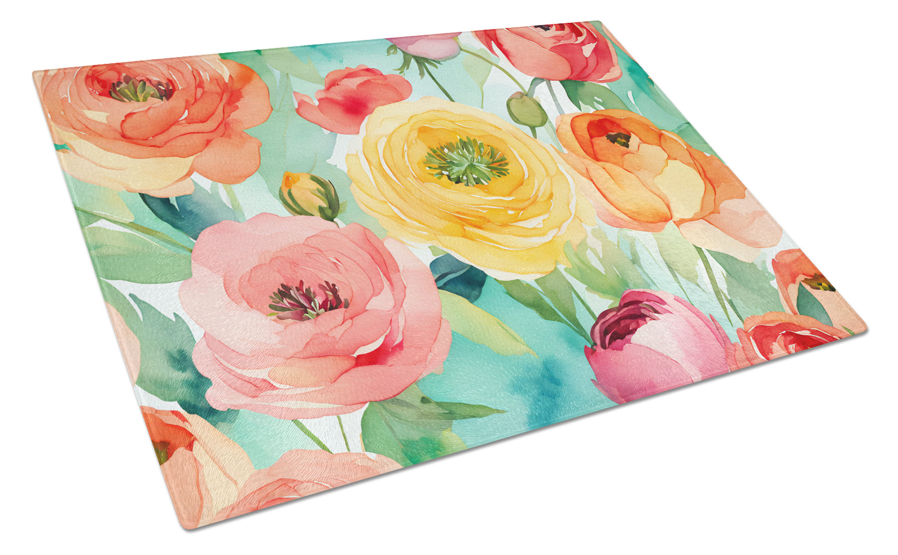 Buy this Ranunculus in Watercolor Glass Cutting Board Large