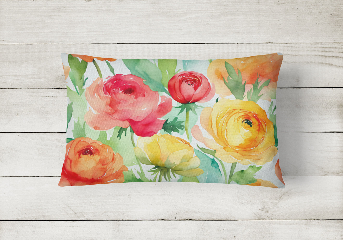 Ranunculus in Watercolor Fabric Decorative Pillow