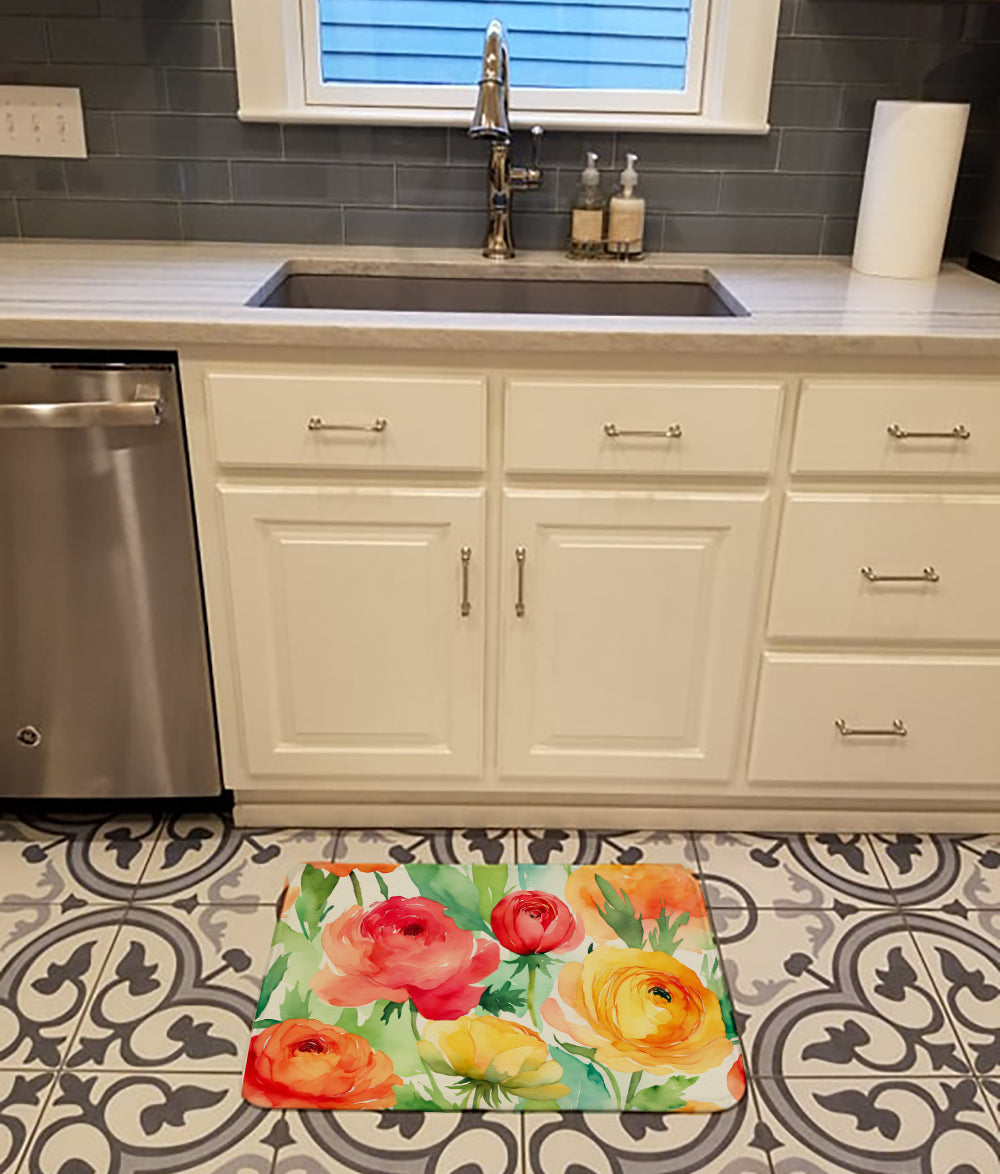 Ranunculus in Watercolor Memory Foam Kitchen Mat