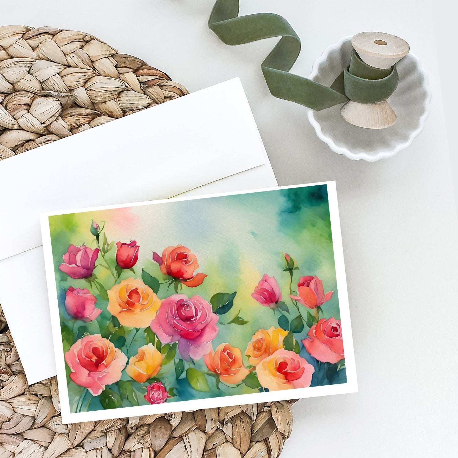Buy this Roses in Watercolor Greeting Cards and Envelopes Pack of 8