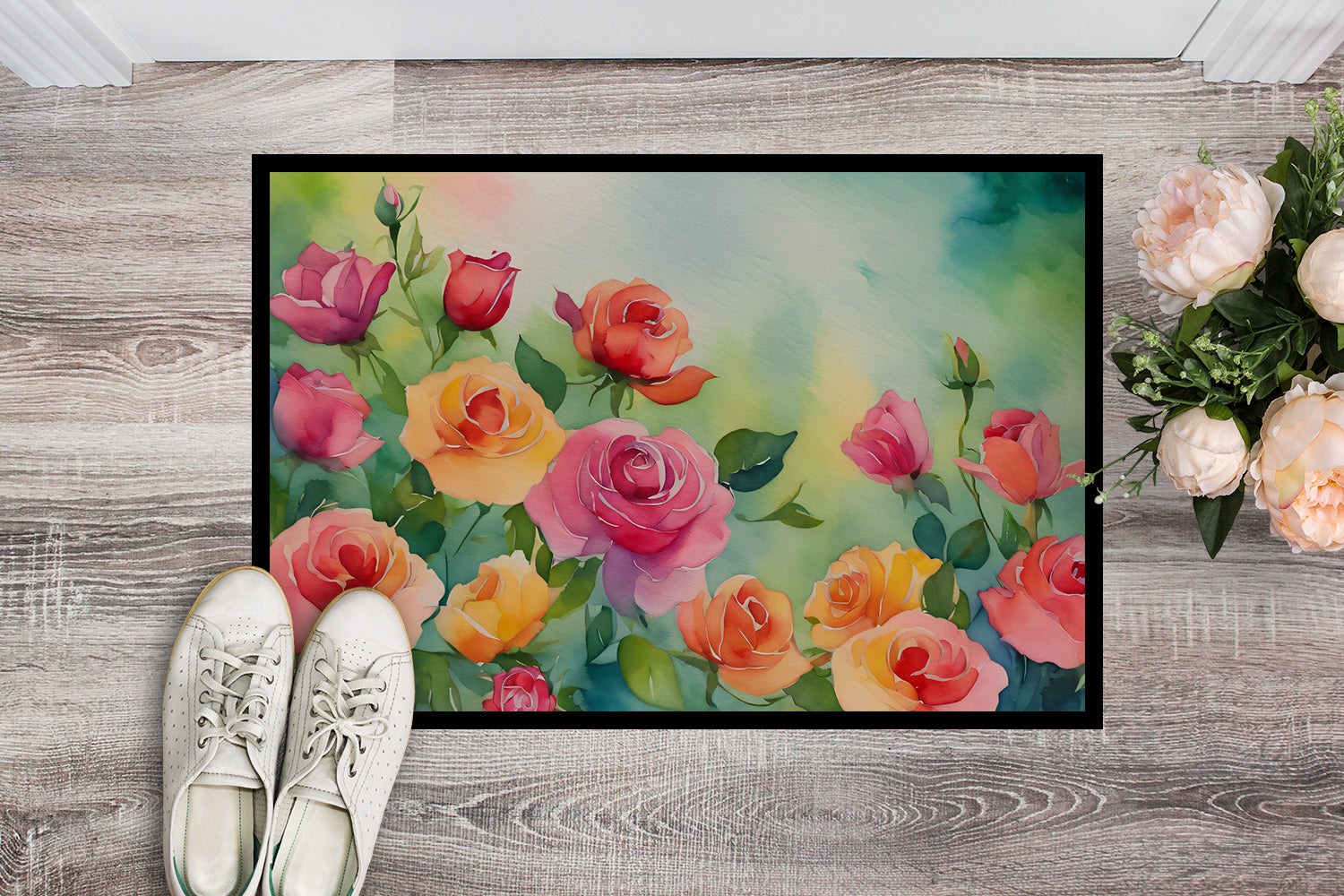 Roses in Watercolor Indoor or Outdoor Mat 24x36