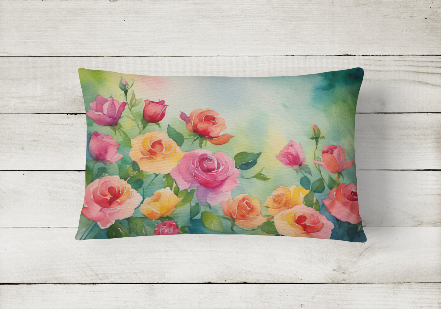 Roses in Watercolor Fabric Decorative Pillow