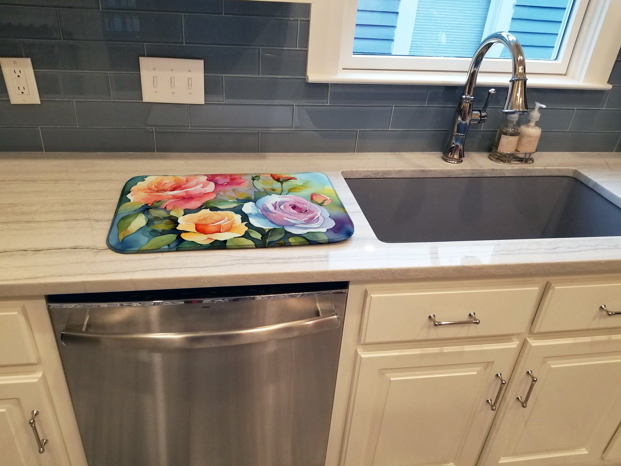 Roses in Watercolor Dish Drying Mat
