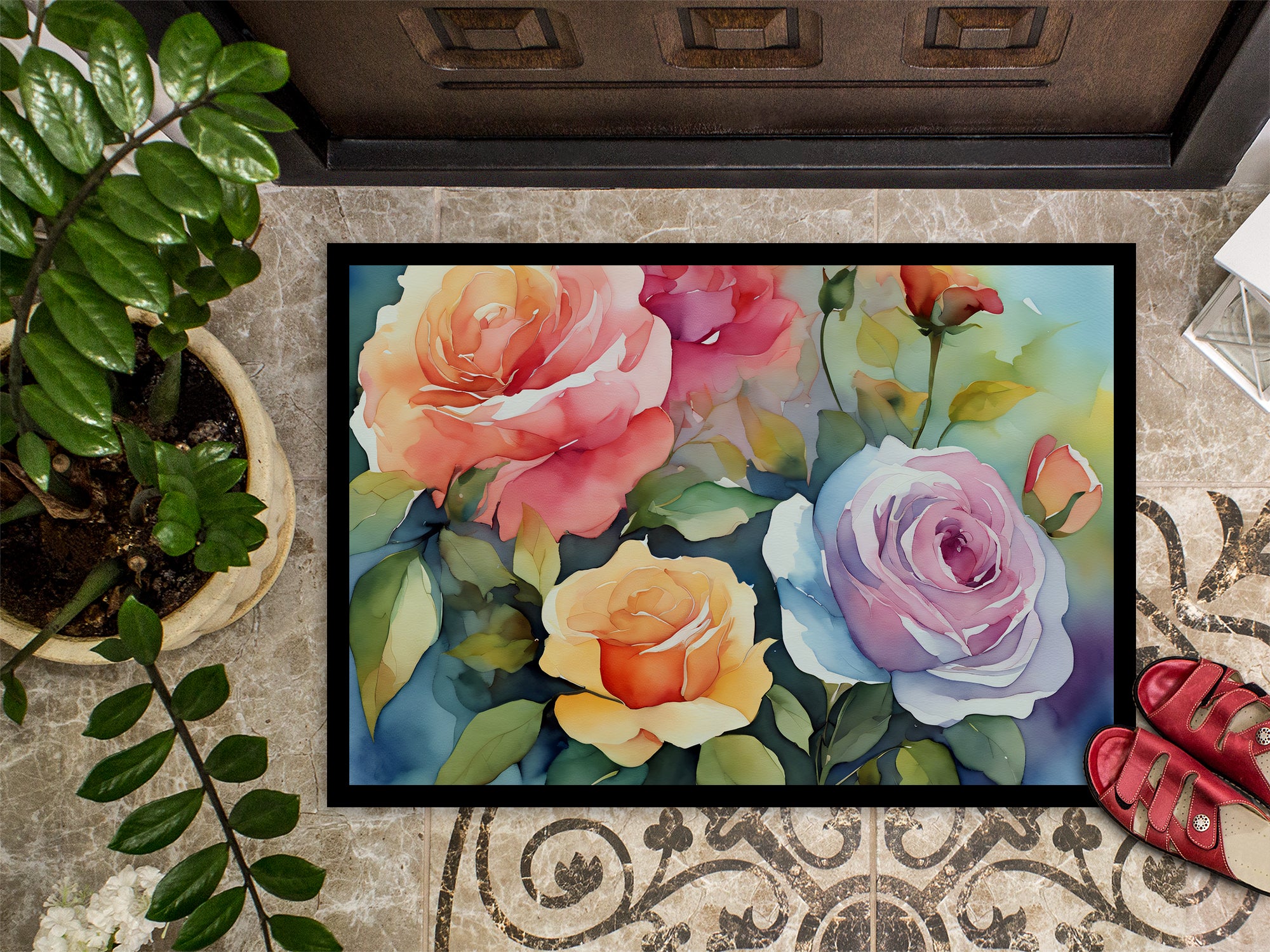 Roses in Watercolor Doormat 18x27