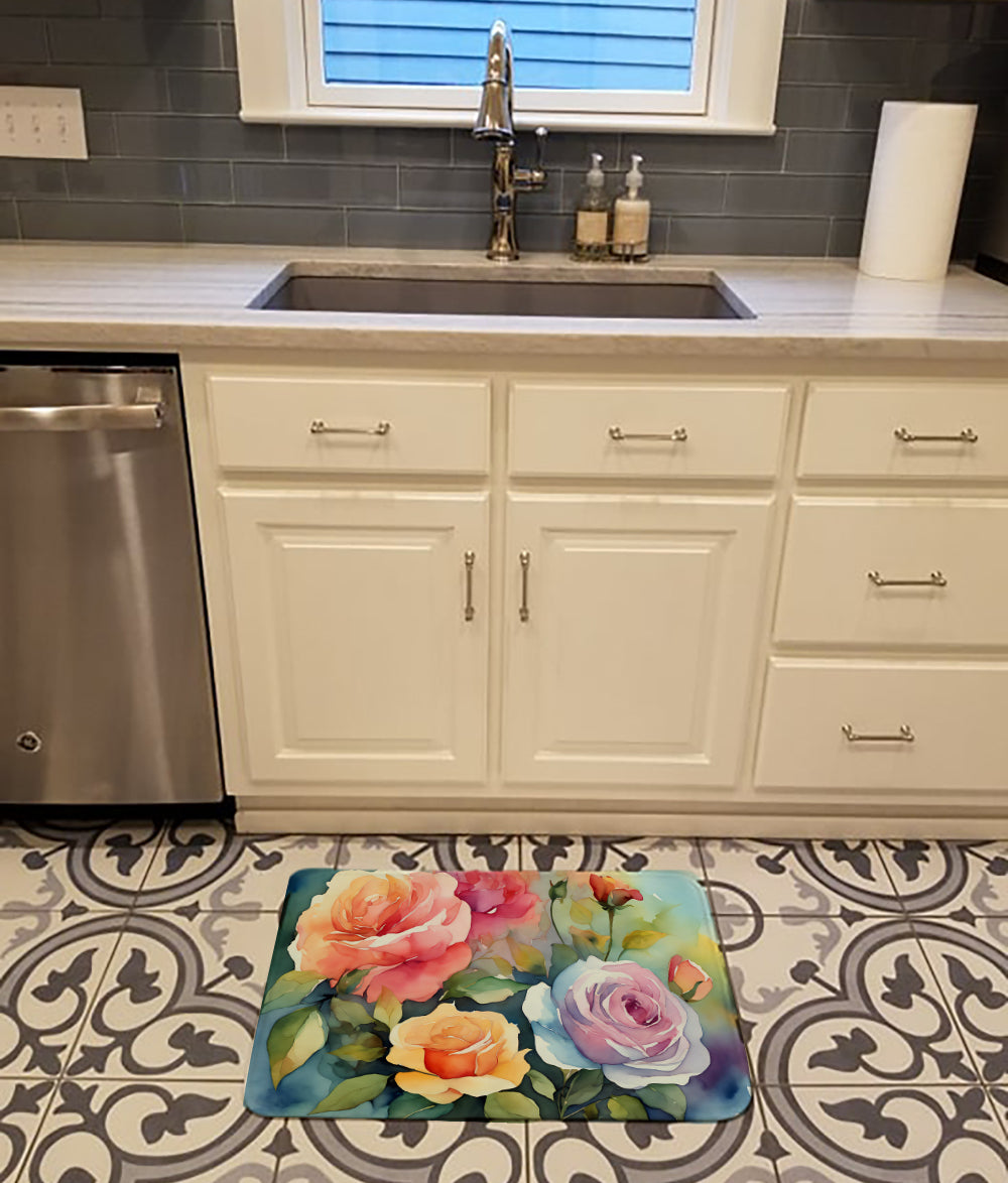 Roses in Watercolor Memory Foam Kitchen Mat