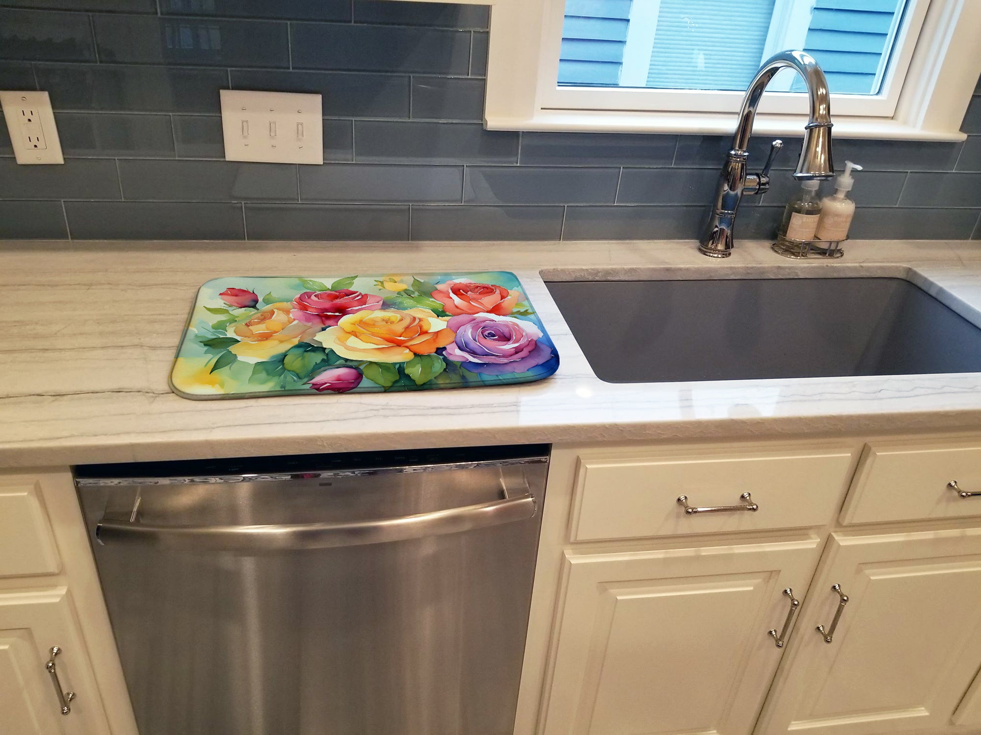 Roses in Watercolor Dish Drying Mat