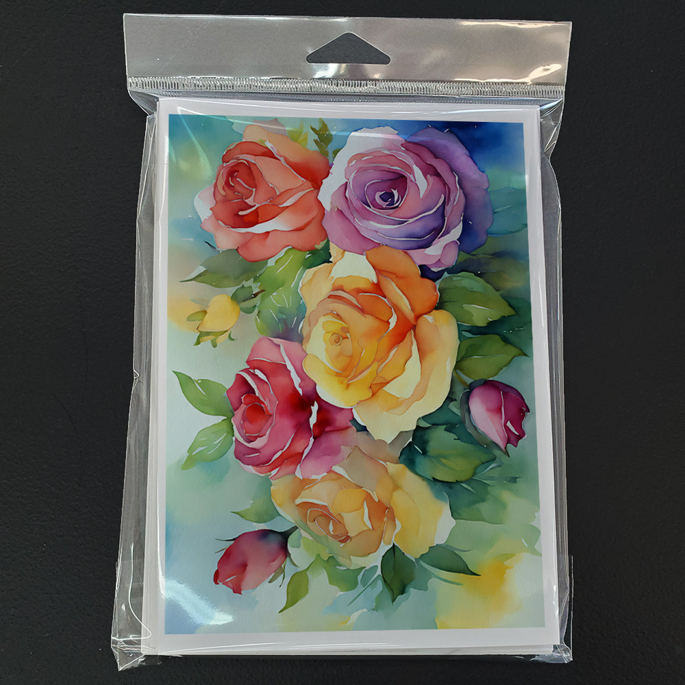Roses in Watercolor Greeting Cards and Envelopes Pack of 8