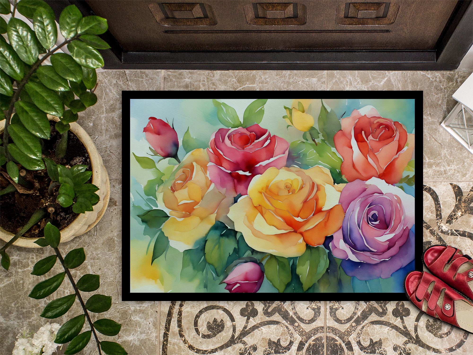 Roses in Watercolor Indoor or Outdoor Mat 24x36