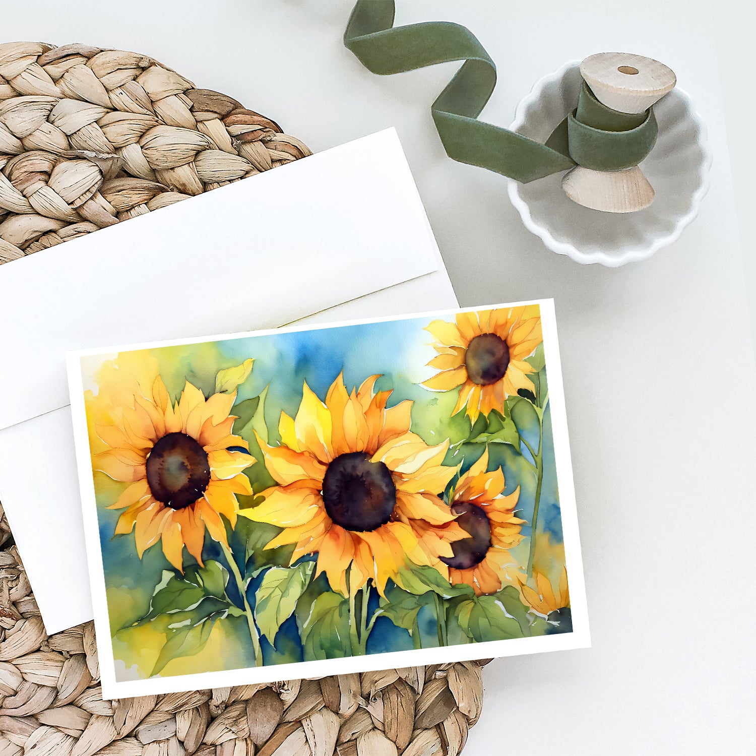 Buy this Sunflowers in Watercolor Greeting Cards and Envelopes Pack of 8