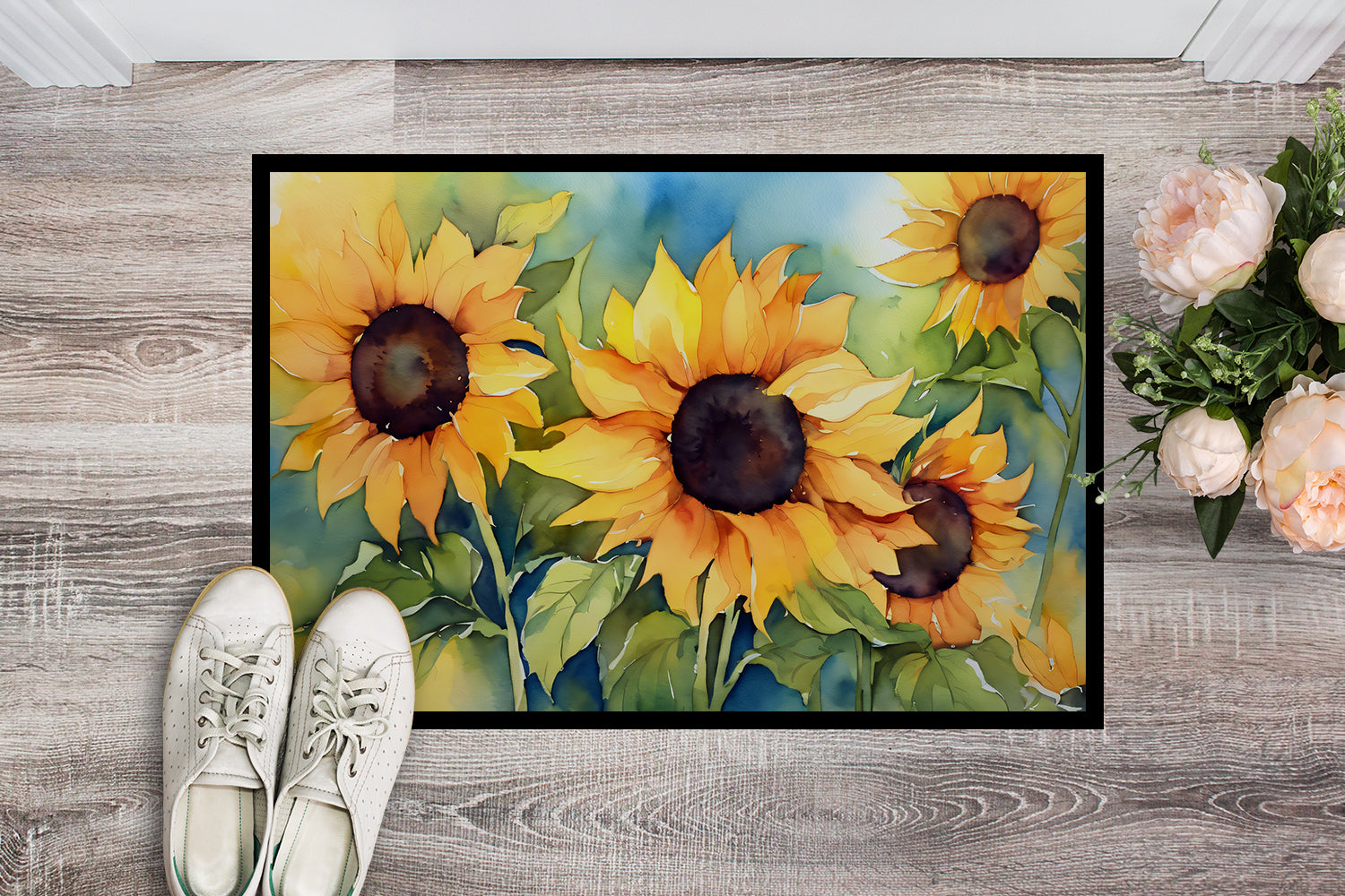 Sunflowers in Watercolor Indoor or Outdoor Mat 24x36
