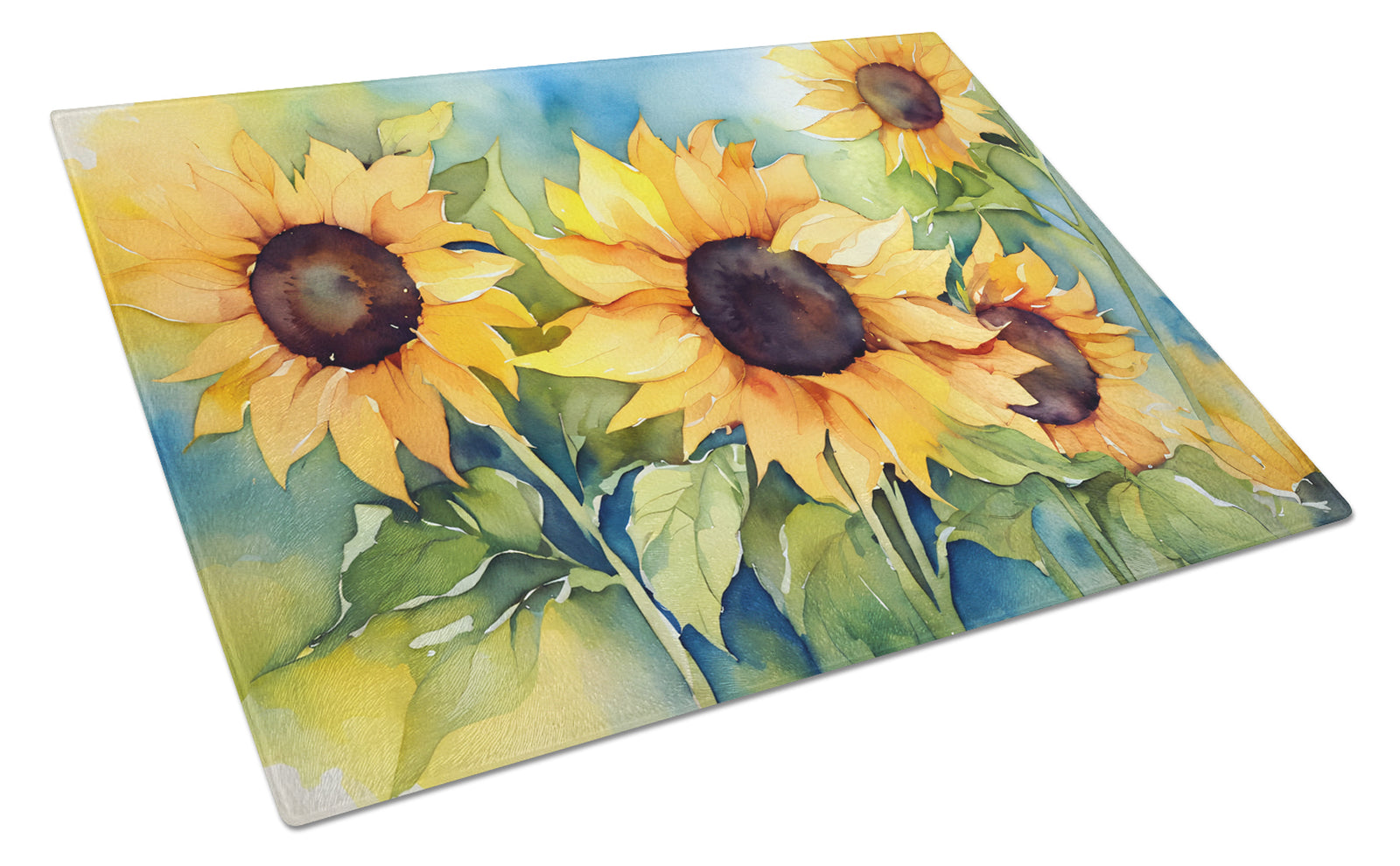 Buy this Sunflowers in Watercolor Glass Cutting Board Large