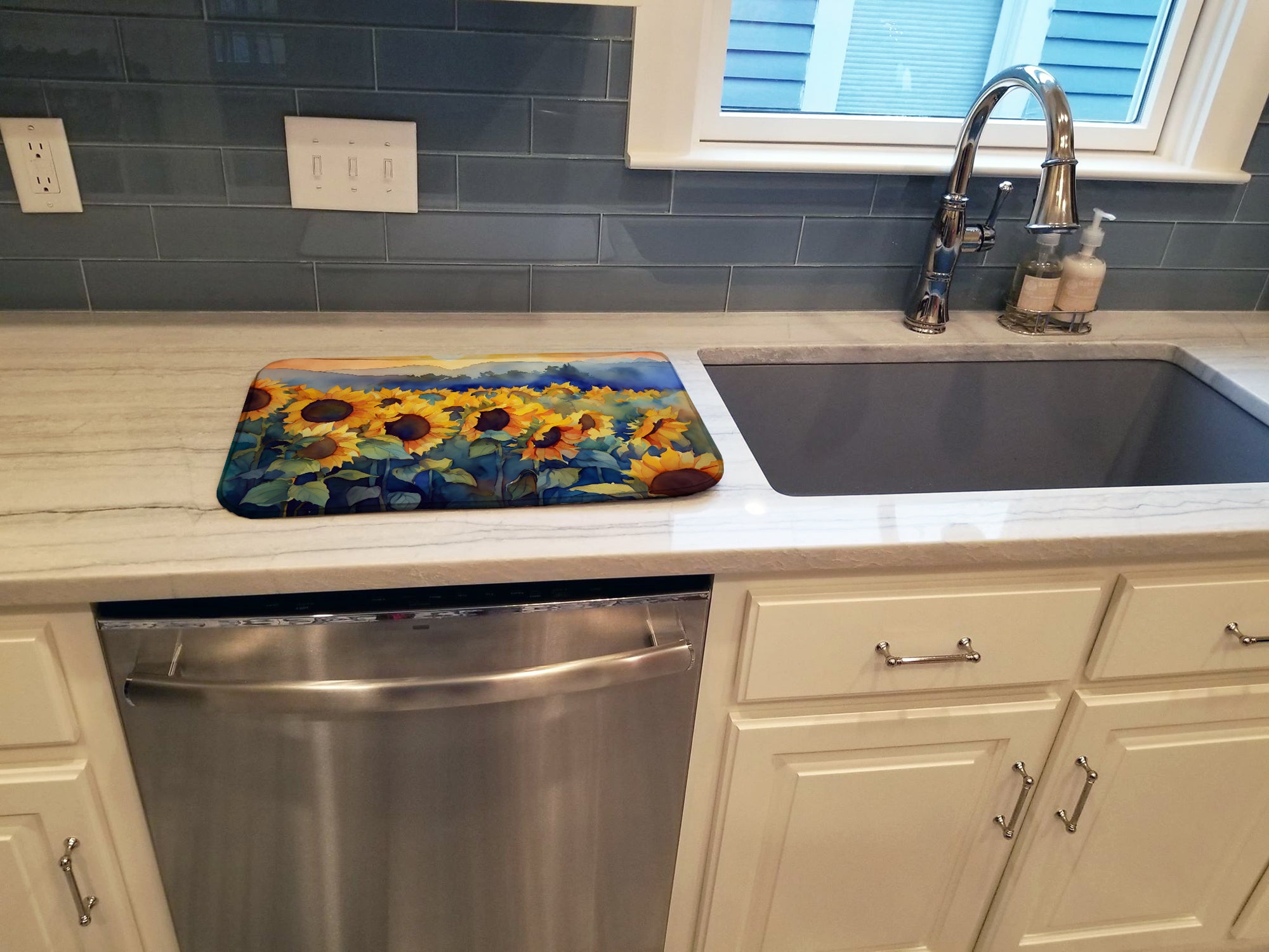 Sunflowers in Watercolor Dish Drying Mat