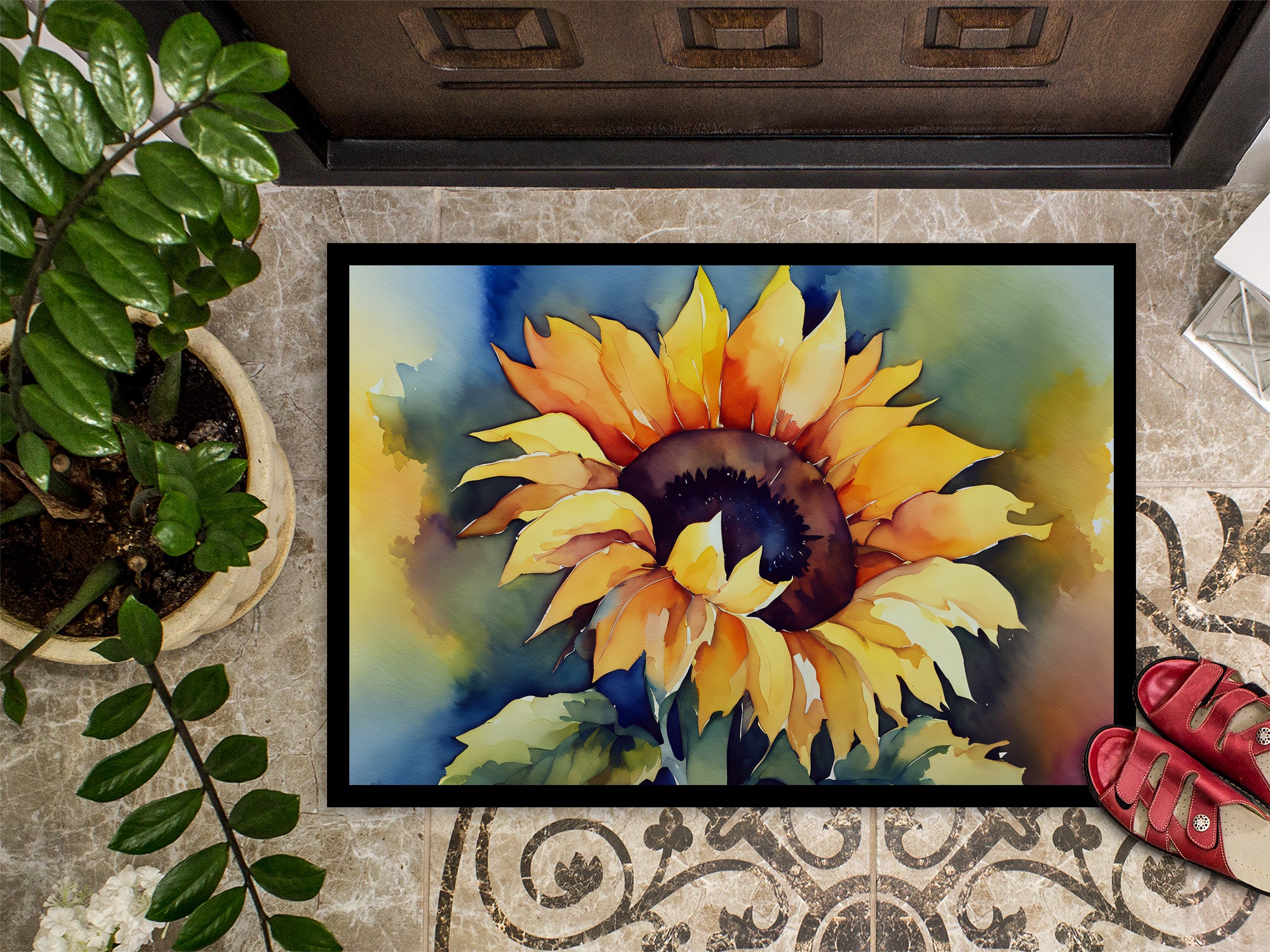 Sunflowers in Watercolor Doormat 18x27
