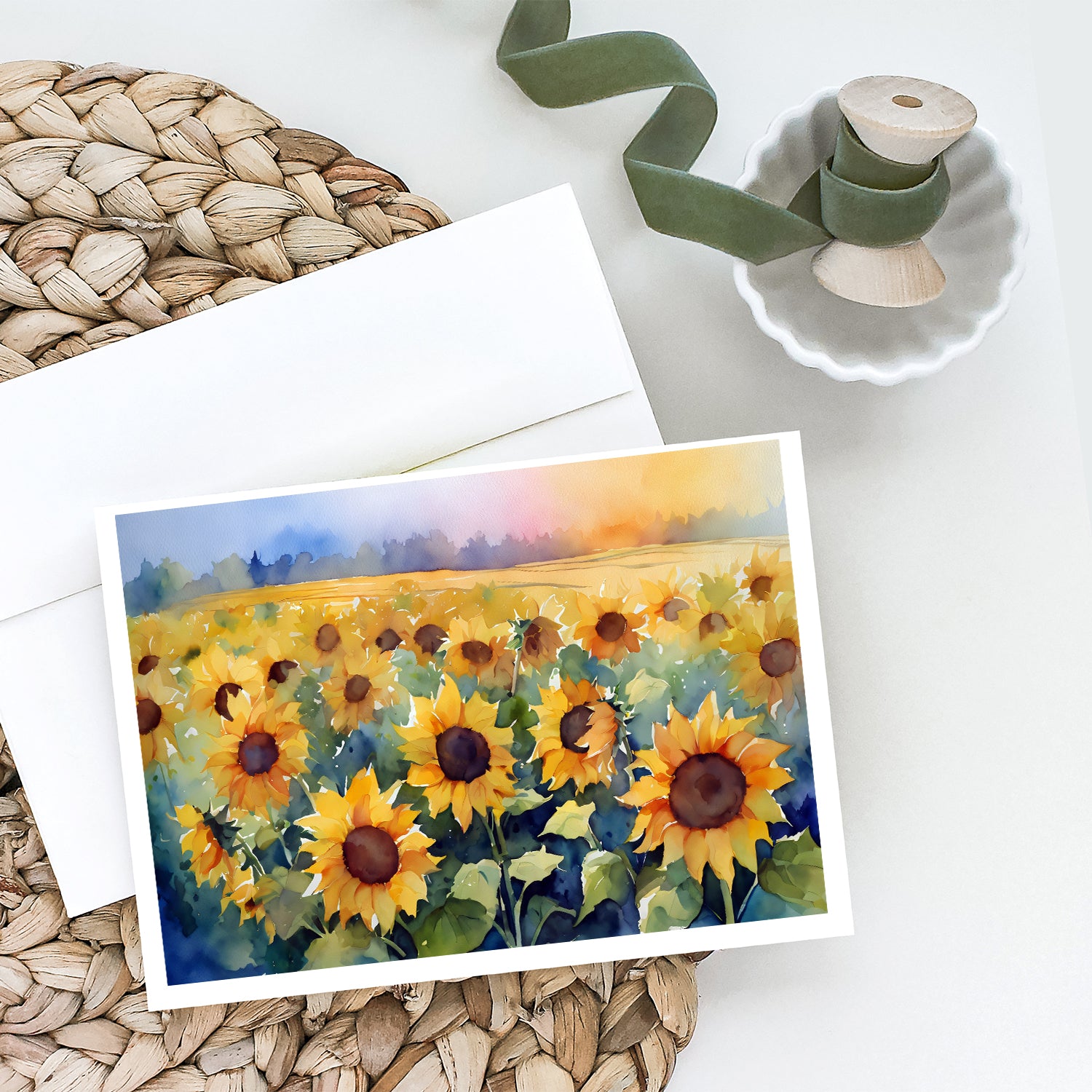 Sunflowers in Watercolor Greeting Cards and Envelopes Pack of 8