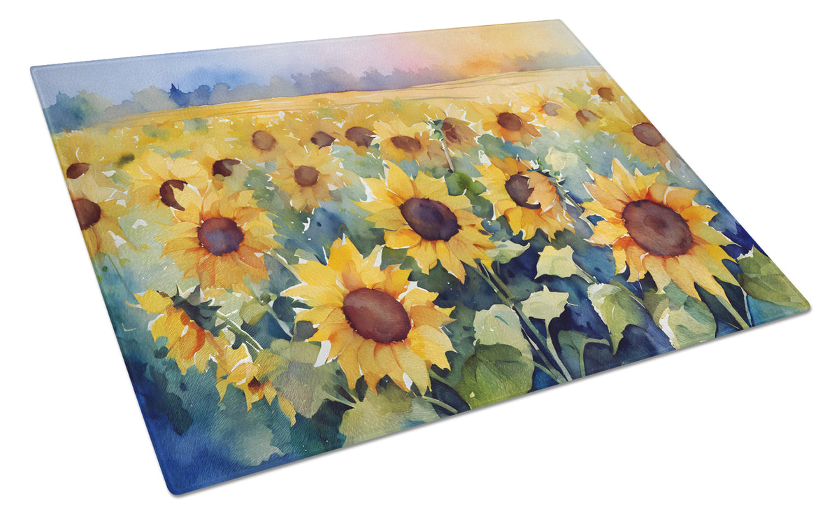 Buy this Sunflowers in Watercolor Glass Cutting Board Large