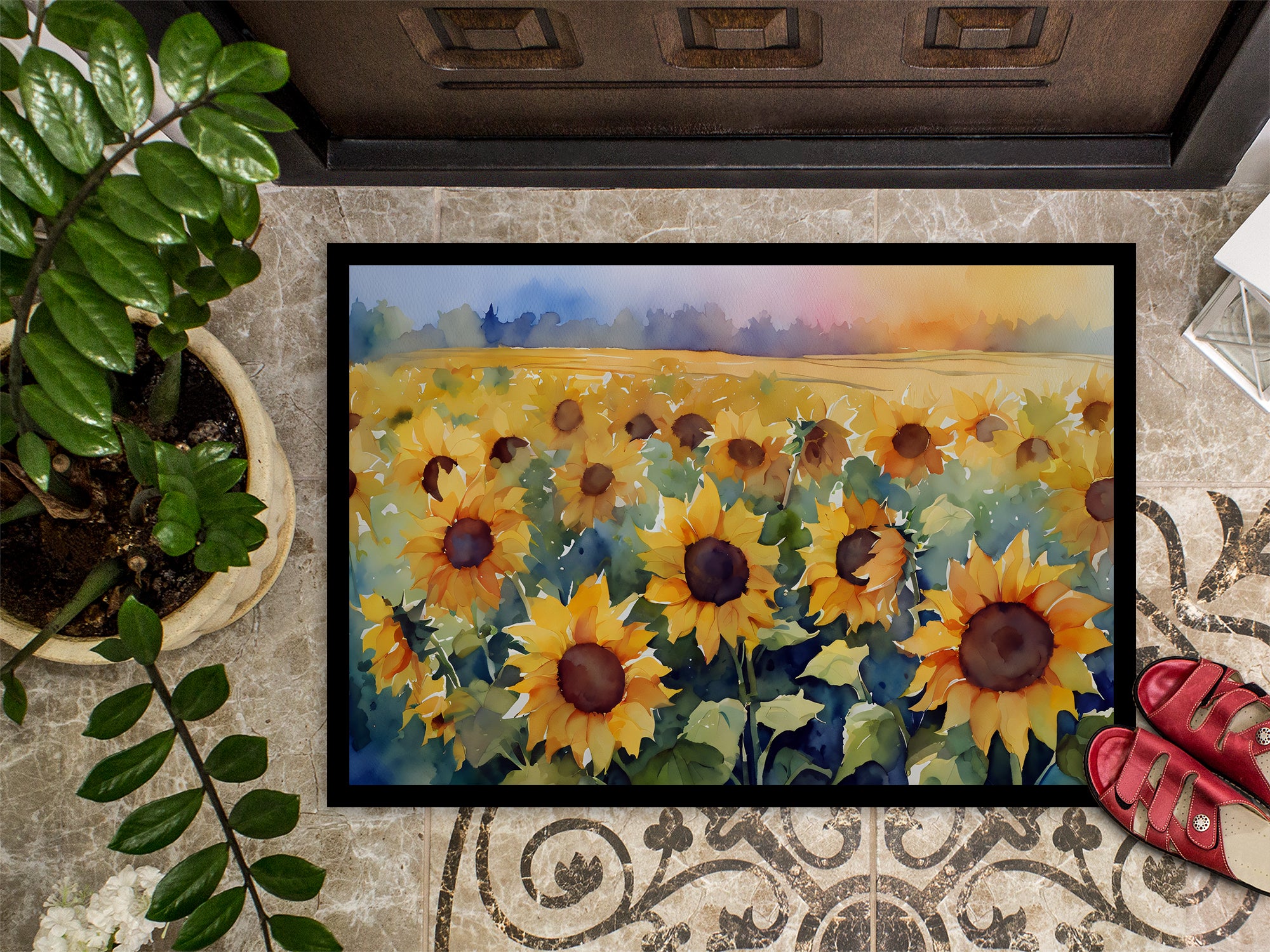 Sunflowers in Watercolor Doormat 18x27