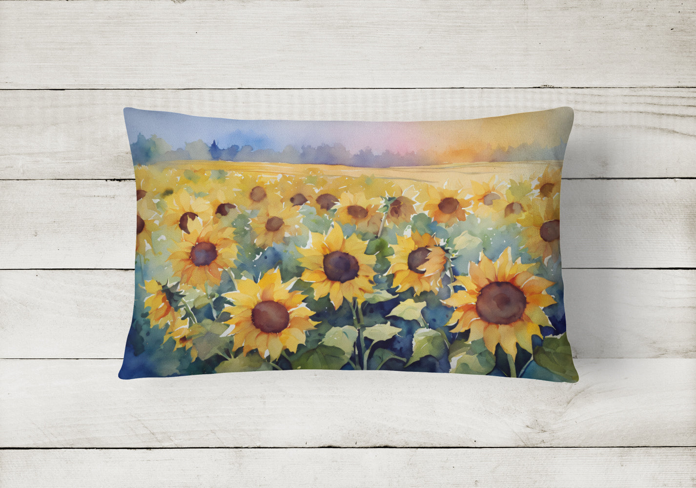 Sunflowers in Watercolor Fabric Decorative Pillow