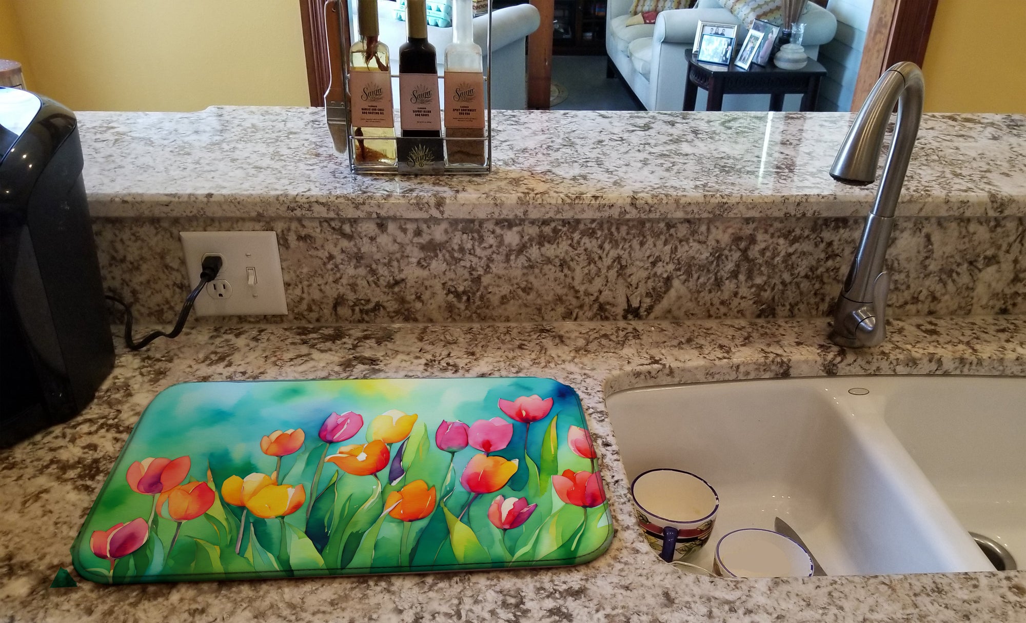 Tulips in Watercolor Dish Drying Mat
