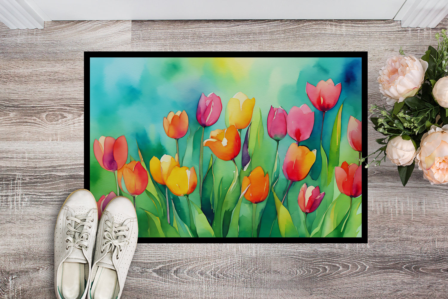 Buy this Tulips in Watercolor Indoor or Outdoor Mat 24x36