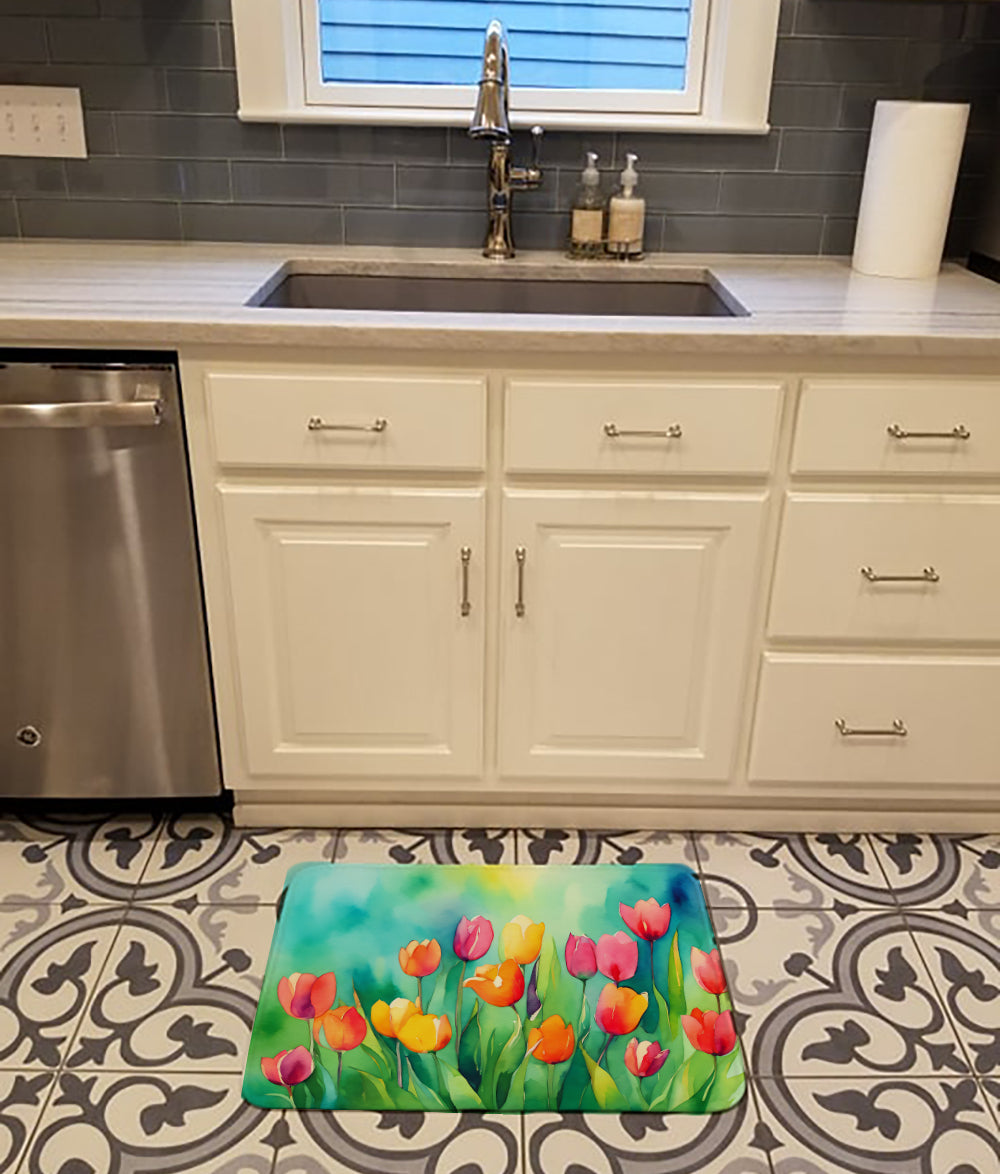 Tulips in Watercolor Memory Foam Kitchen Mat