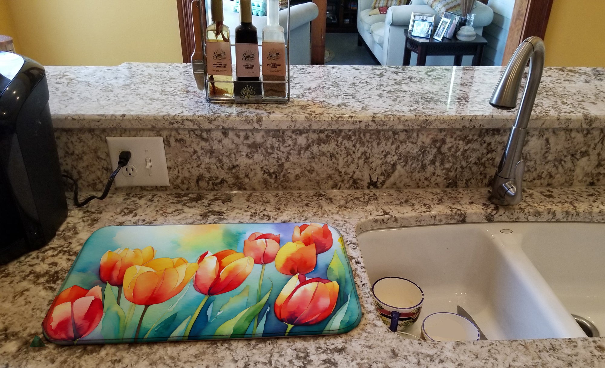 Tulips in Watercolor Dish Drying Mat