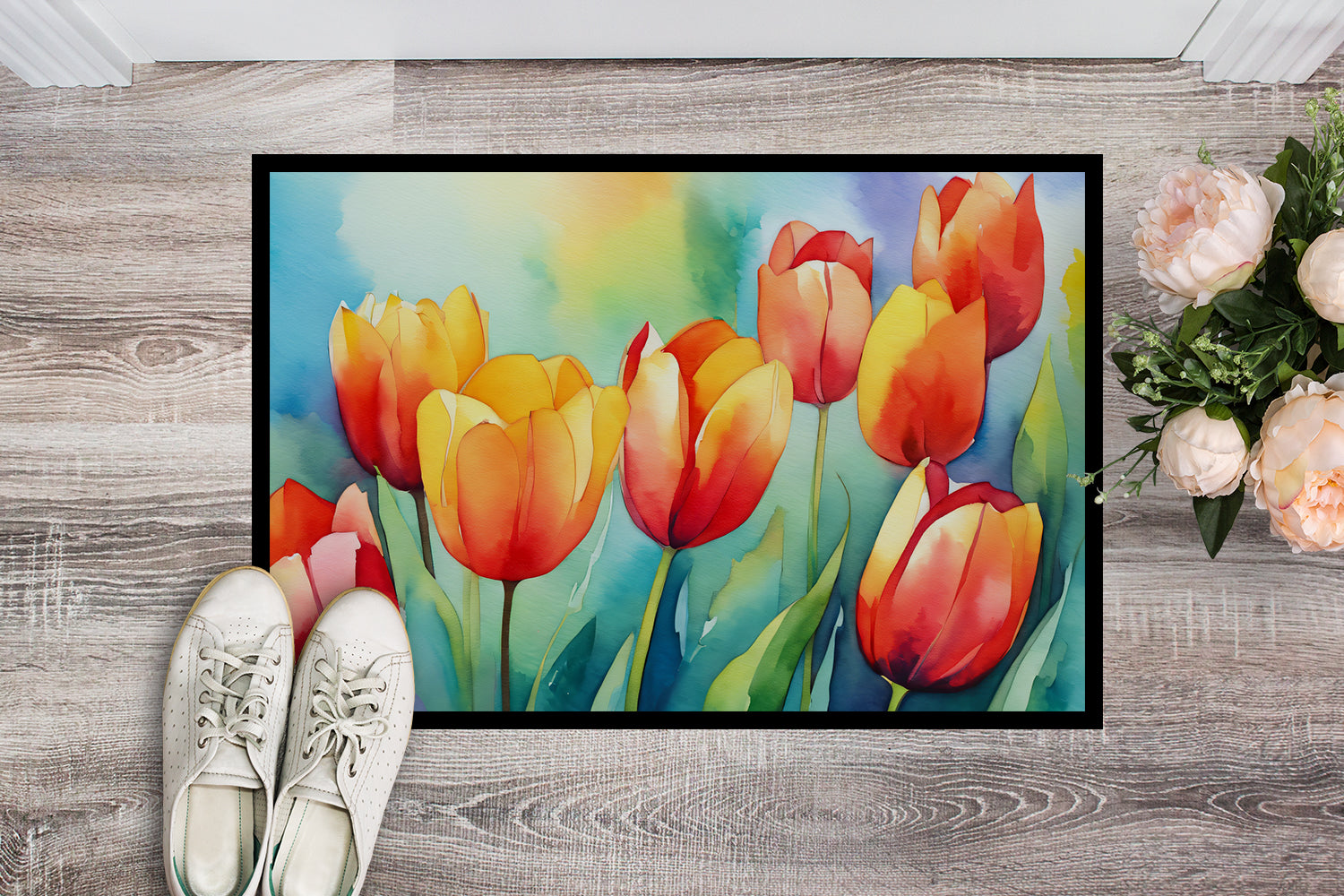Tulips in Watercolor Indoor or Outdoor Mat 24x36