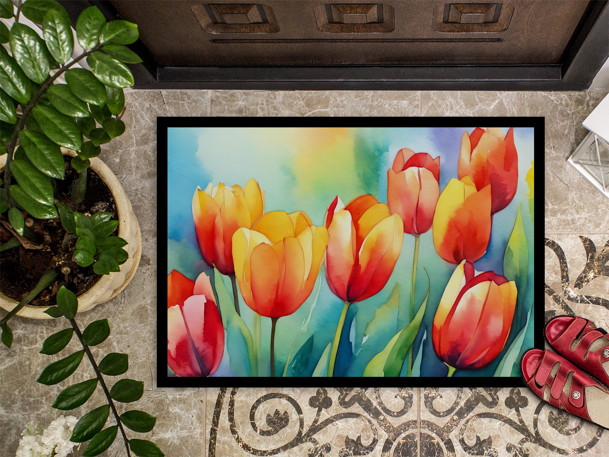 Tulips in Watercolor Doormat 18x27