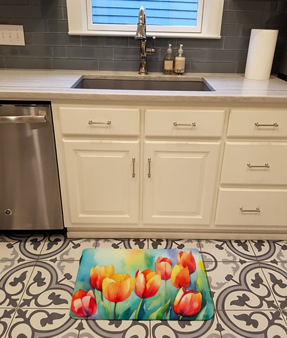 Tulips in Watercolor Memory Foam Kitchen Mat