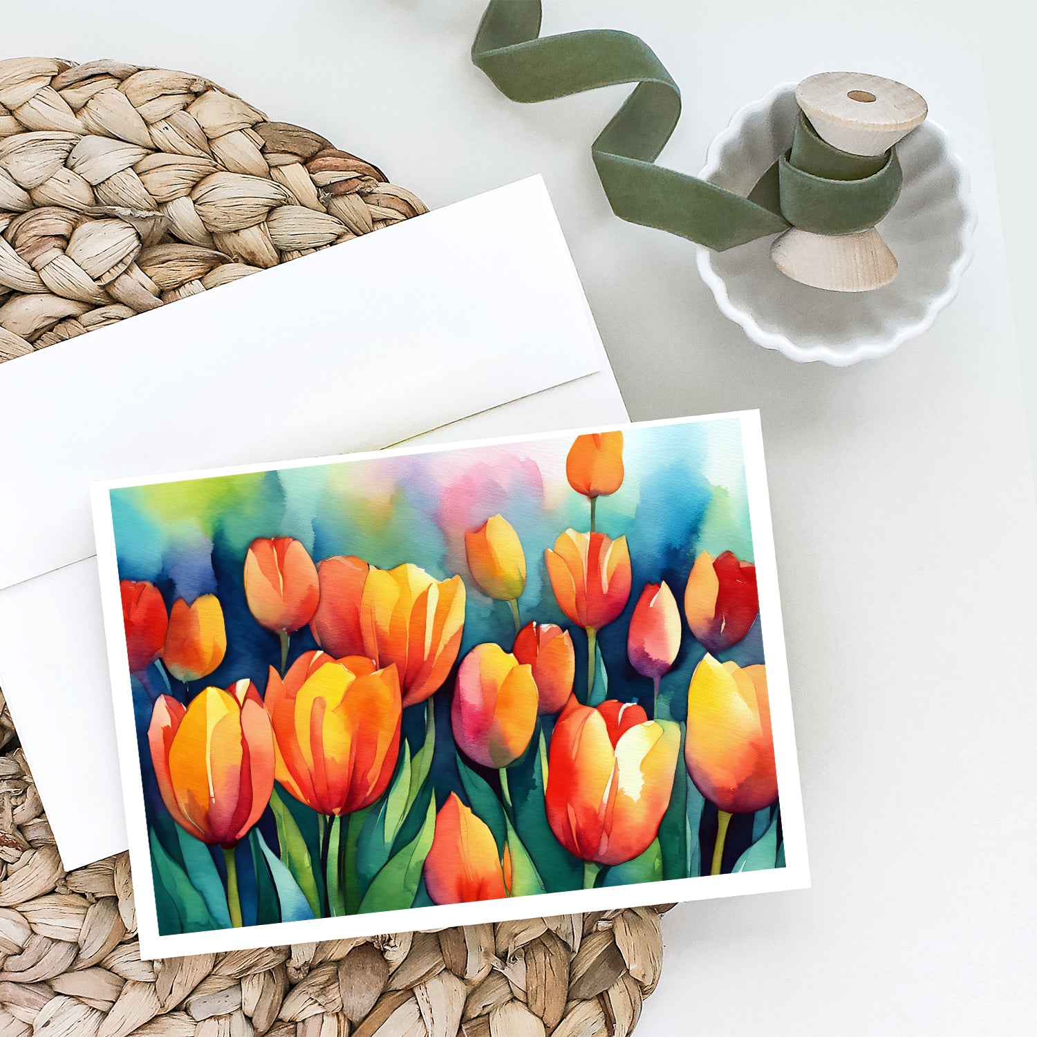 Buy this Tulips in Watercolor Greeting Cards and Envelopes Pack of 8