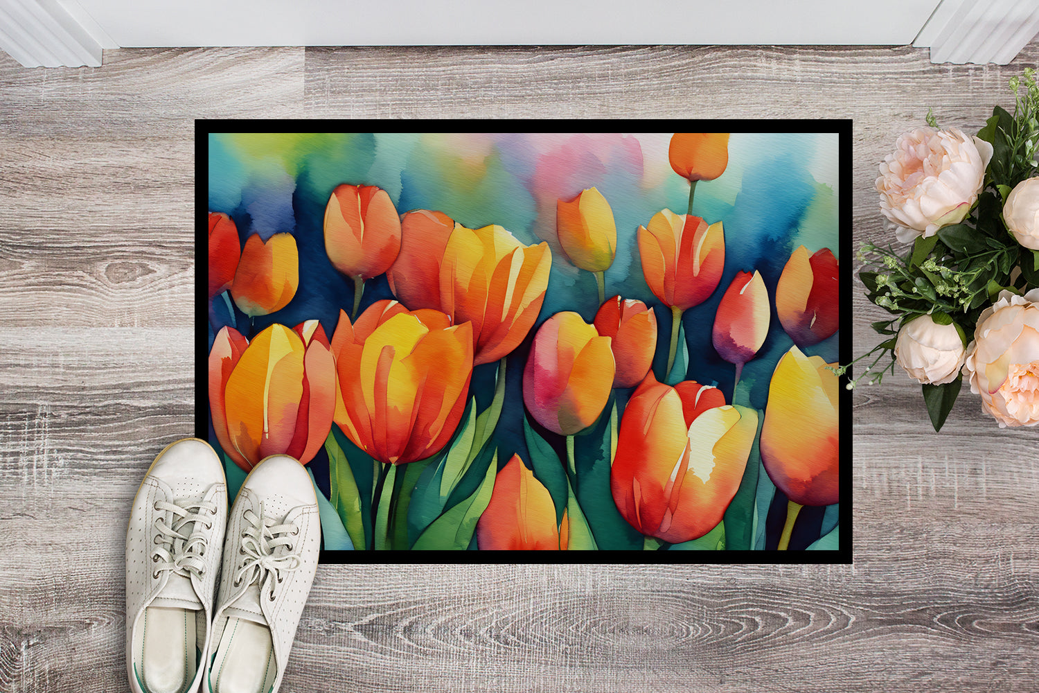 Tulips in Watercolor Indoor or Outdoor Mat 24x36
