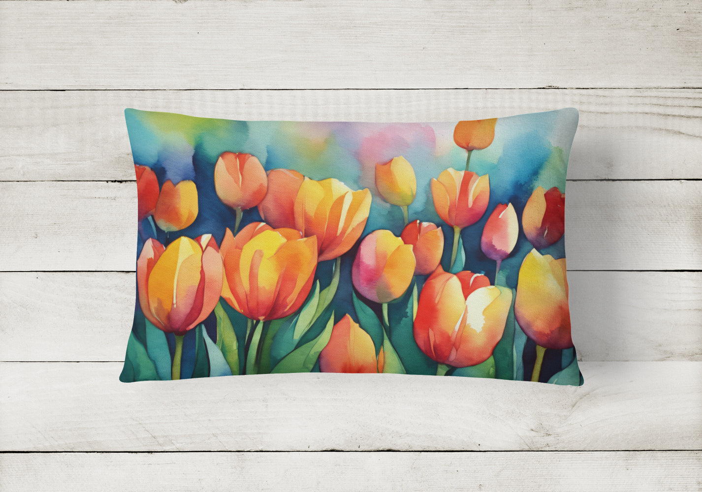 Tulips in Watercolor Fabric Decorative Pillow