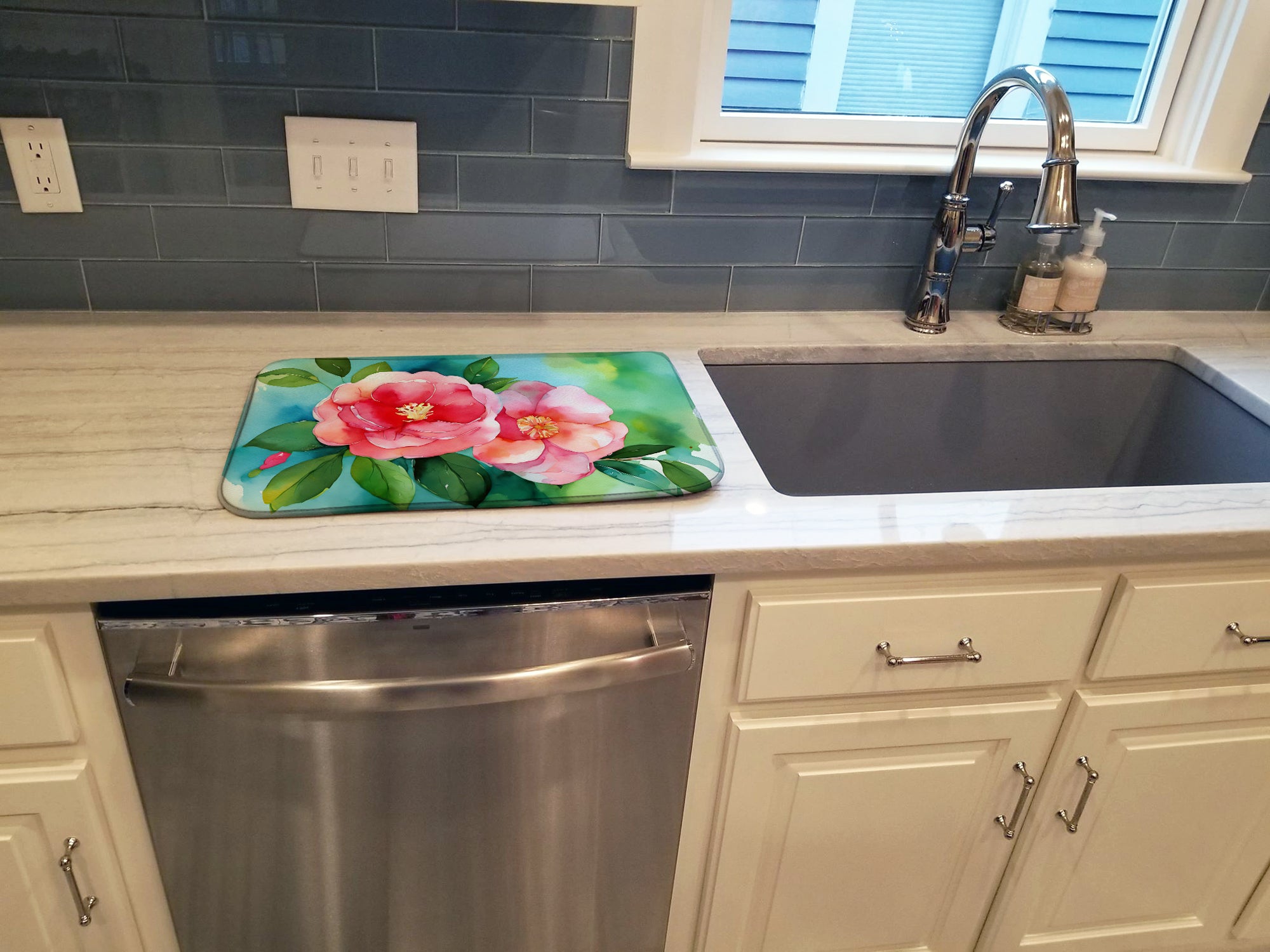 Alabama Camellia in Watercolor Dish Drying Mat