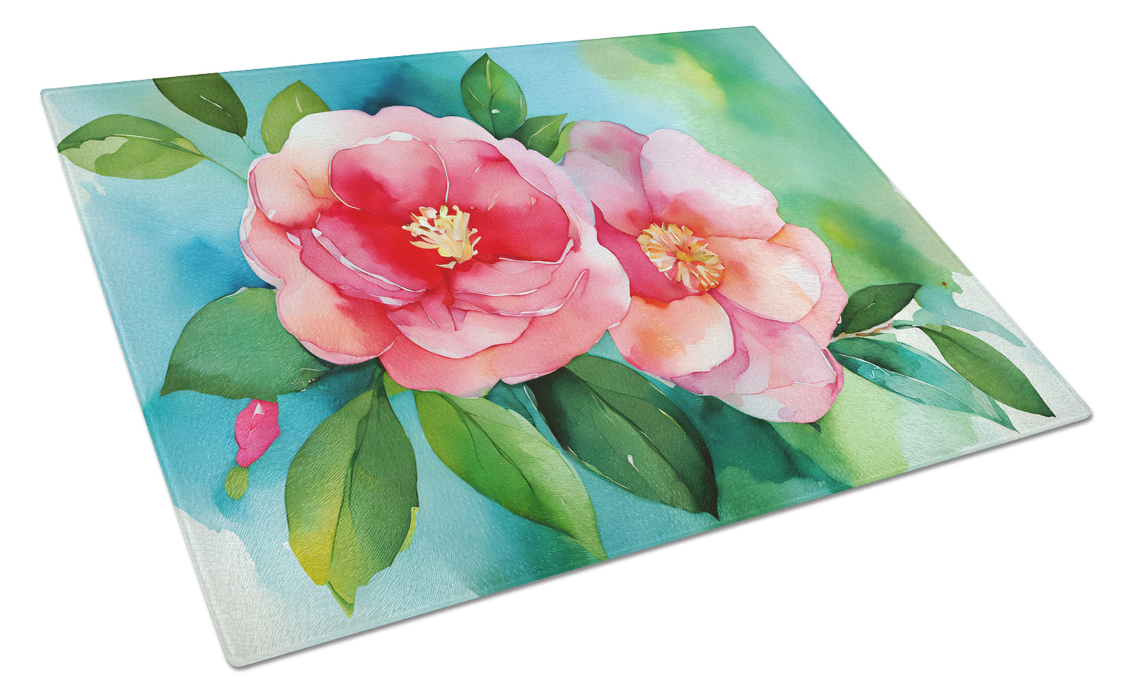 Buy this Alabama Camellia in Watercolor Glass Cutting Board Large