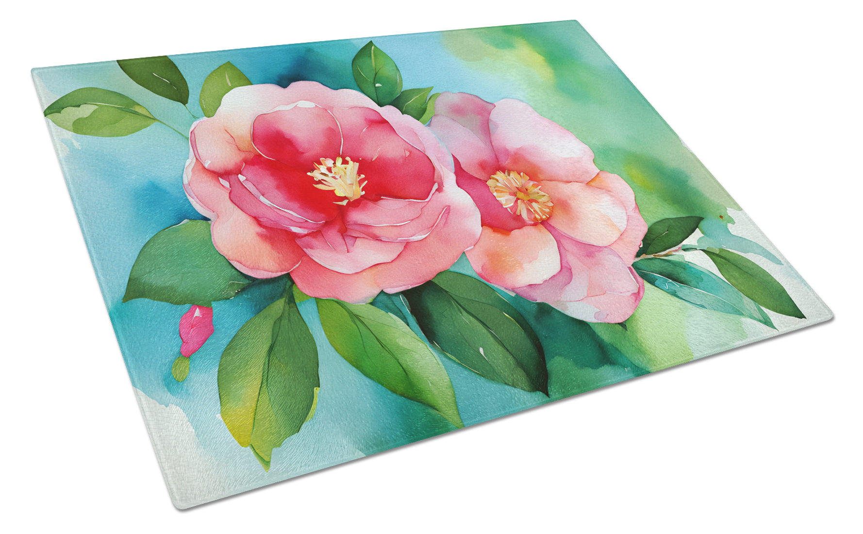 Buy this Alabama Camellia in Watercolor Glass Cutting Board Large