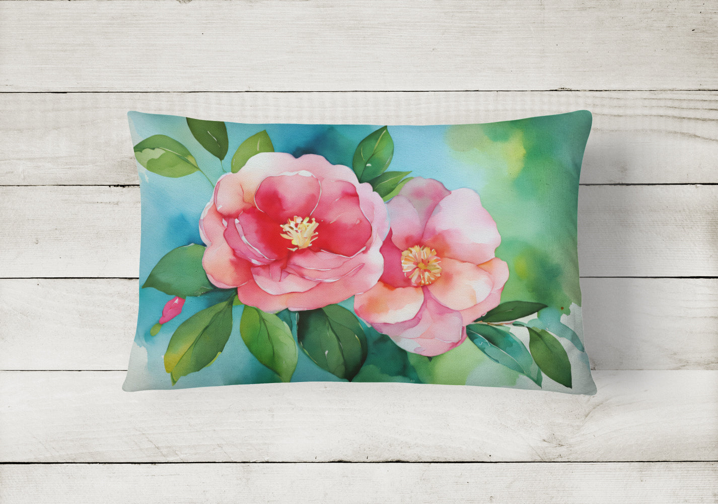 Alabama Camellia in Watercolor Fabric Decorative Pillow