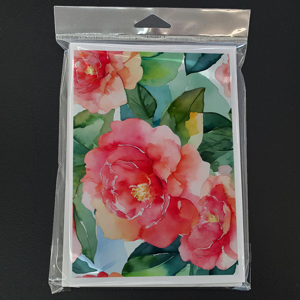 Alabama Camellia in Watercolor Greeting Cards and Envelopes Pack of 8