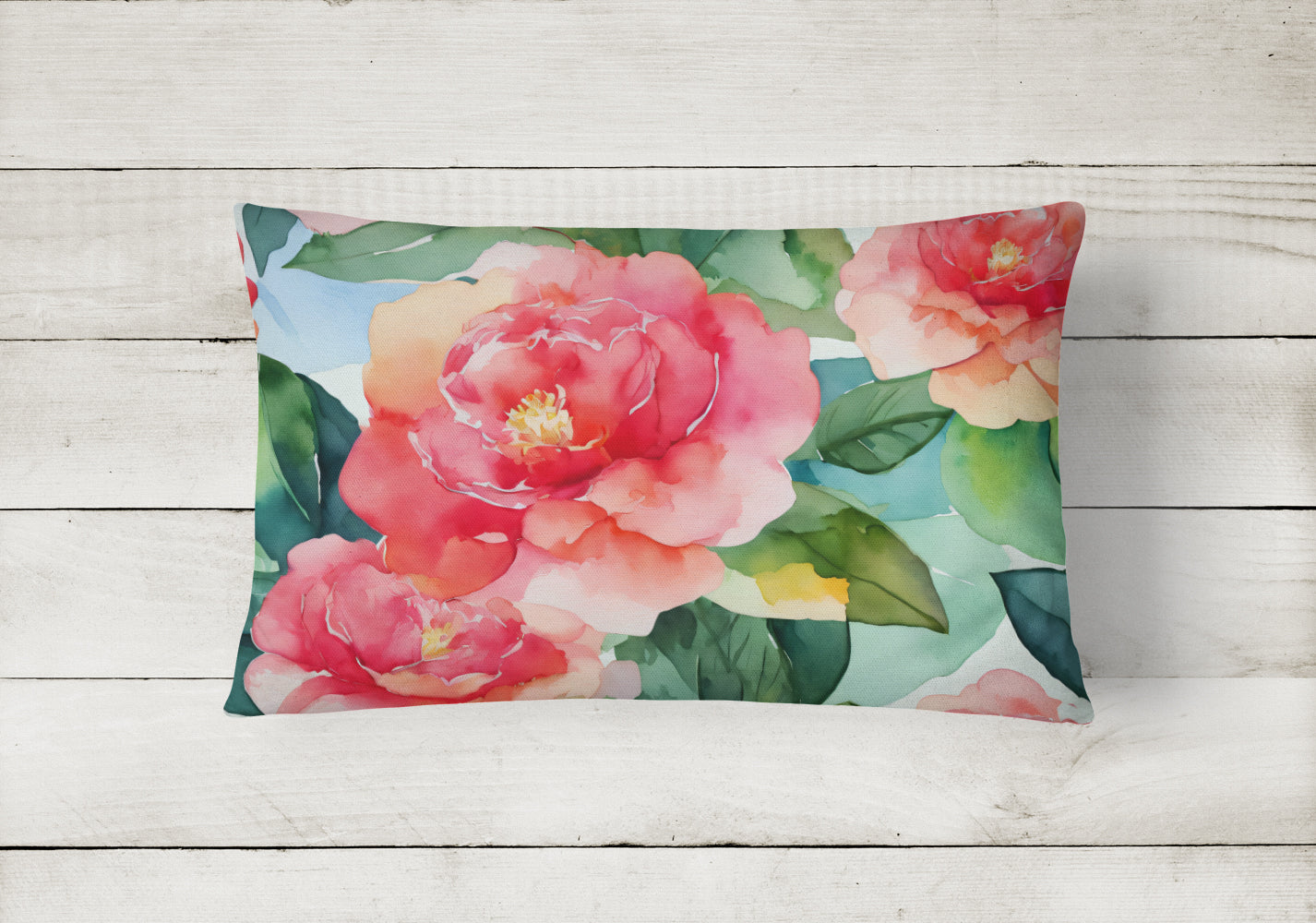 Alabama Camellia in Watercolor Fabric Decorative Pillow