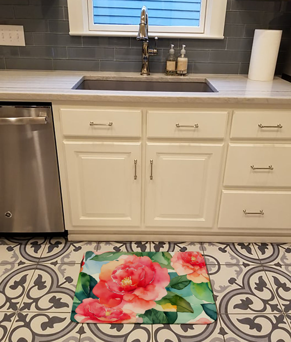 Alabama Camellia in Watercolor Memory Foam Kitchen Mat