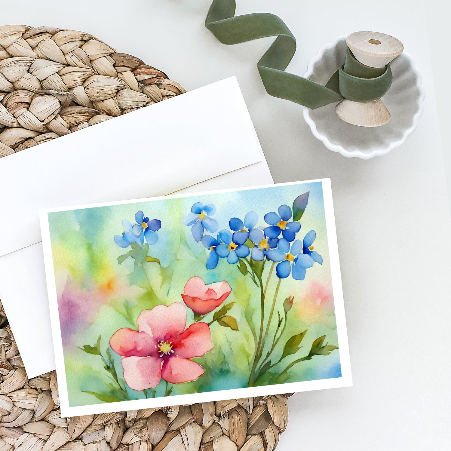 Alaska Forget-me-nots in Watercolor Greeting Cards and Envelopes Pack of 8