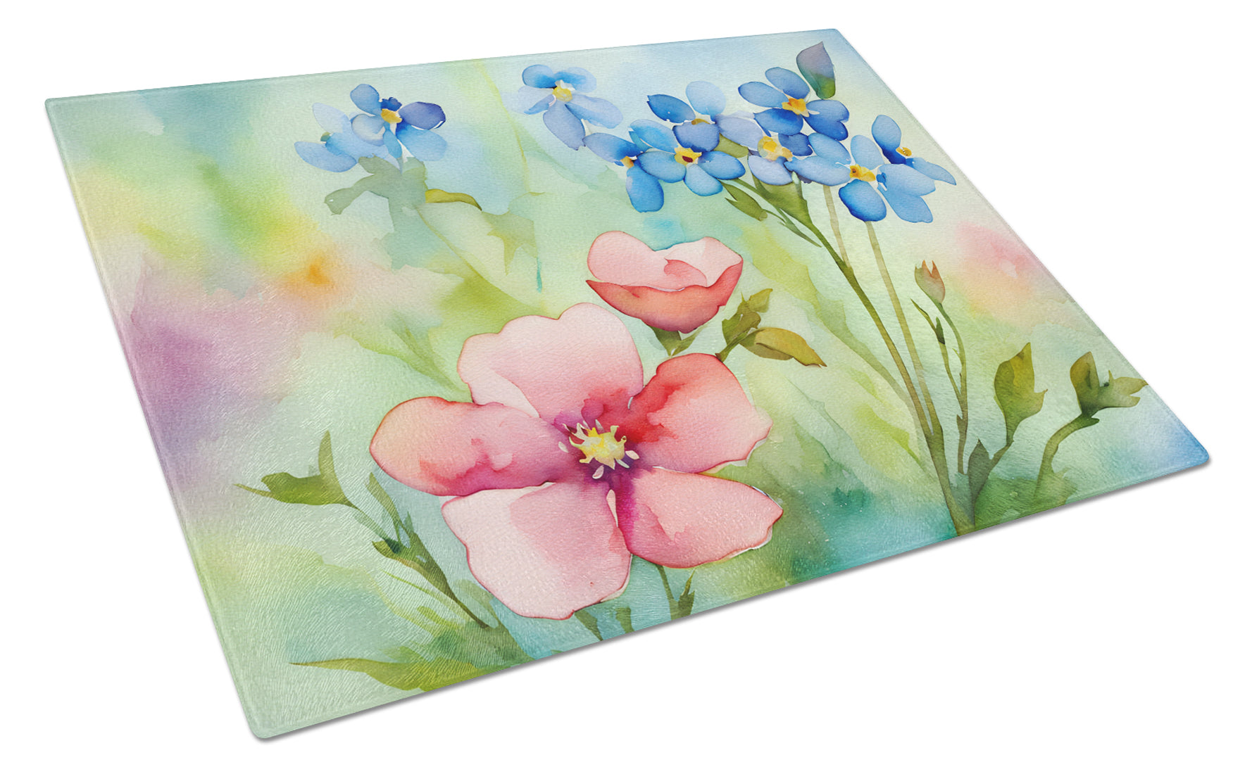 Buy this Alaska Forget-me-nots in Watercolor Glass Cutting Board Large